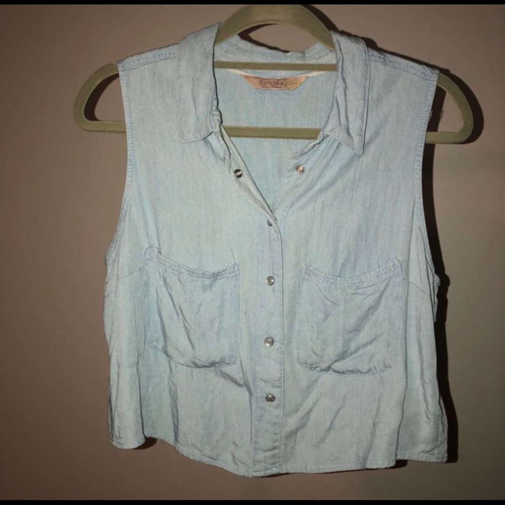 Bershka Sleeveless Jeans Crop Top